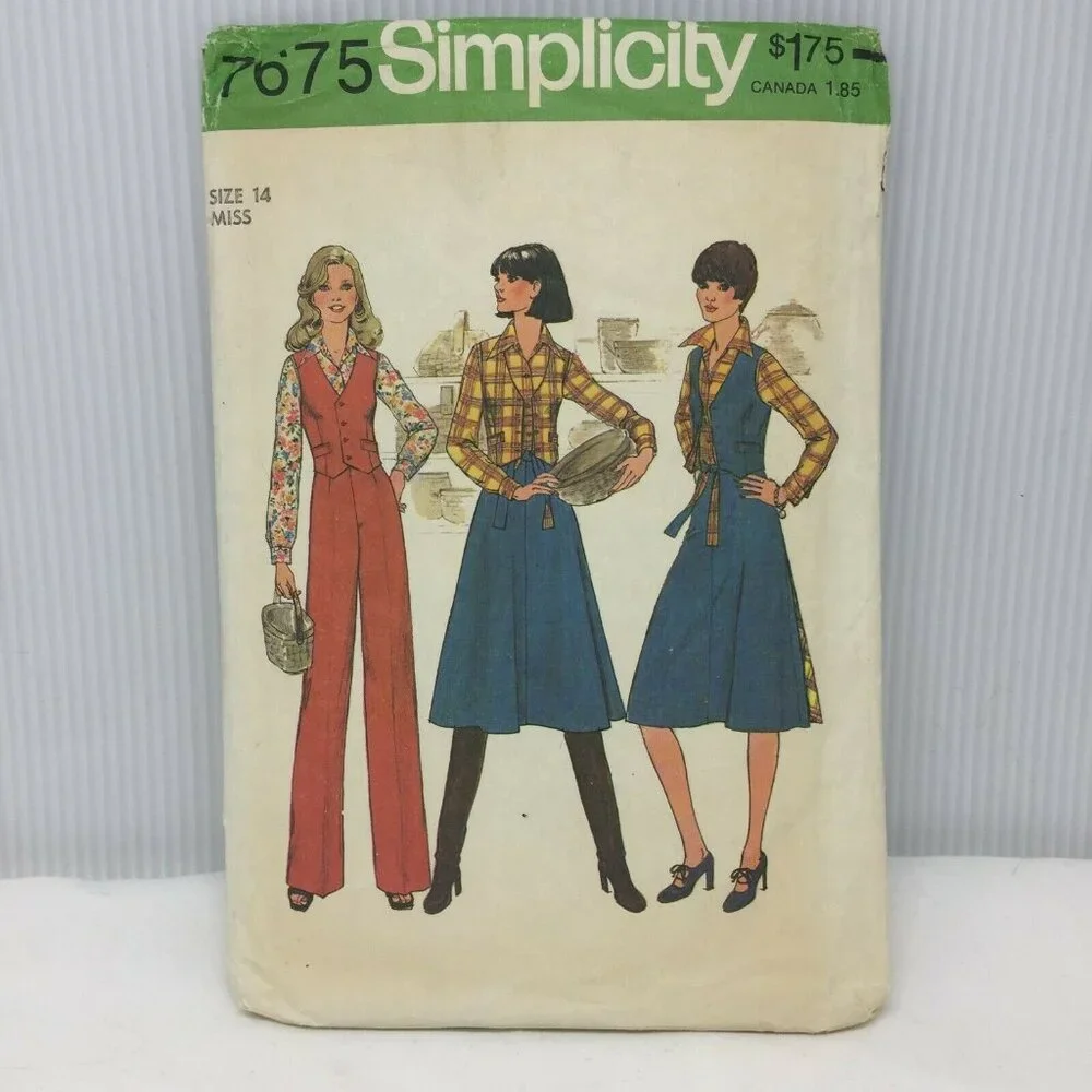 Vintage Simplicity 7675 Womens Sewing Pattern Shirt Pants Vest Wrap Skirt 14